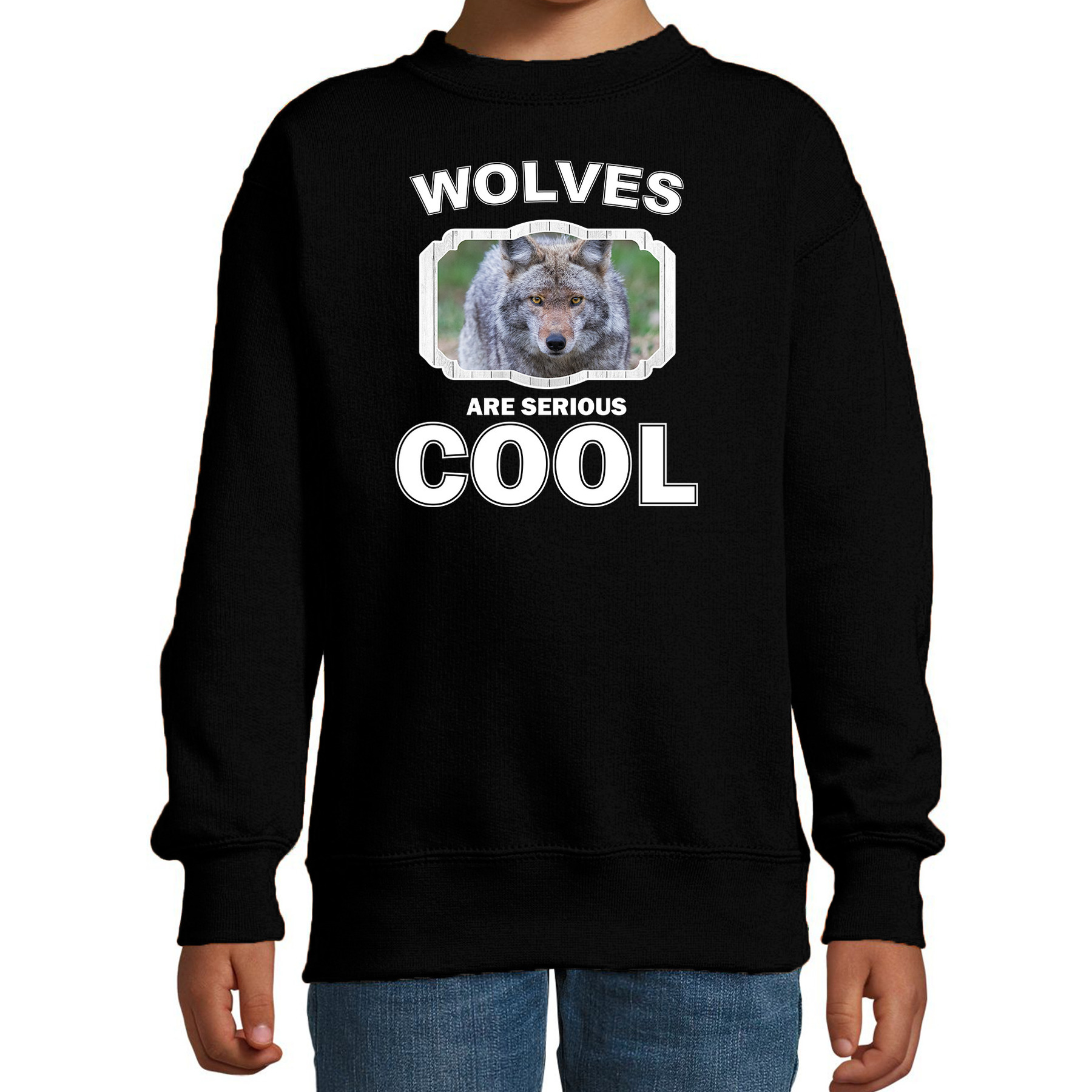 Sweater wolves are serious cool zwart kinderen - wolven/ wolf trui 1 Sweater wolves are serious cool zwart kinderen - wolven/ wolf trui