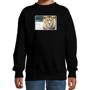 Dieren sweater met leeuwen foto zwart voor kinderen - leeuw cadeau trui