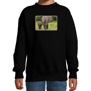 Dieren sweater met olifanten foto zwart voor kinderen - olifant cadeau trui