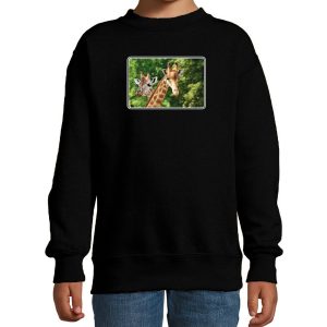 Dieren sweater met giraffen foto zwart voor kinderen - giraf cadeau trui