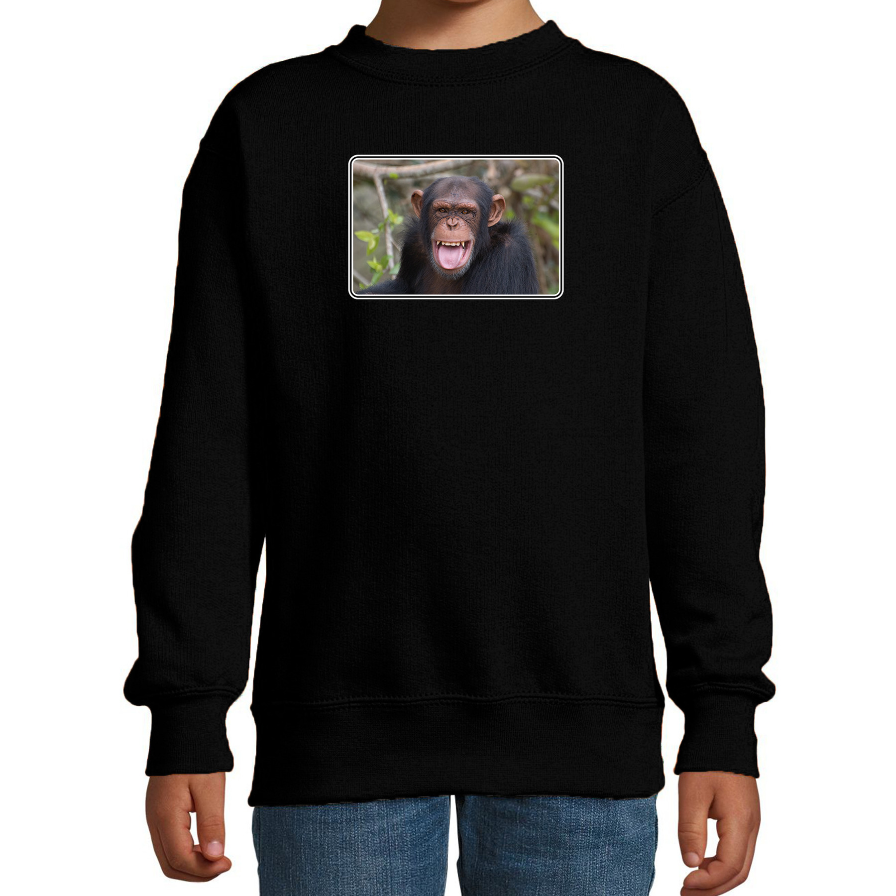 Dieren sweater met apen foto zwart voor kinderen - Chimpansee aap cadeau trui 1 Dieren sweater met apen foto zwart voor kinderen - Chimpansee aap cadeau trui