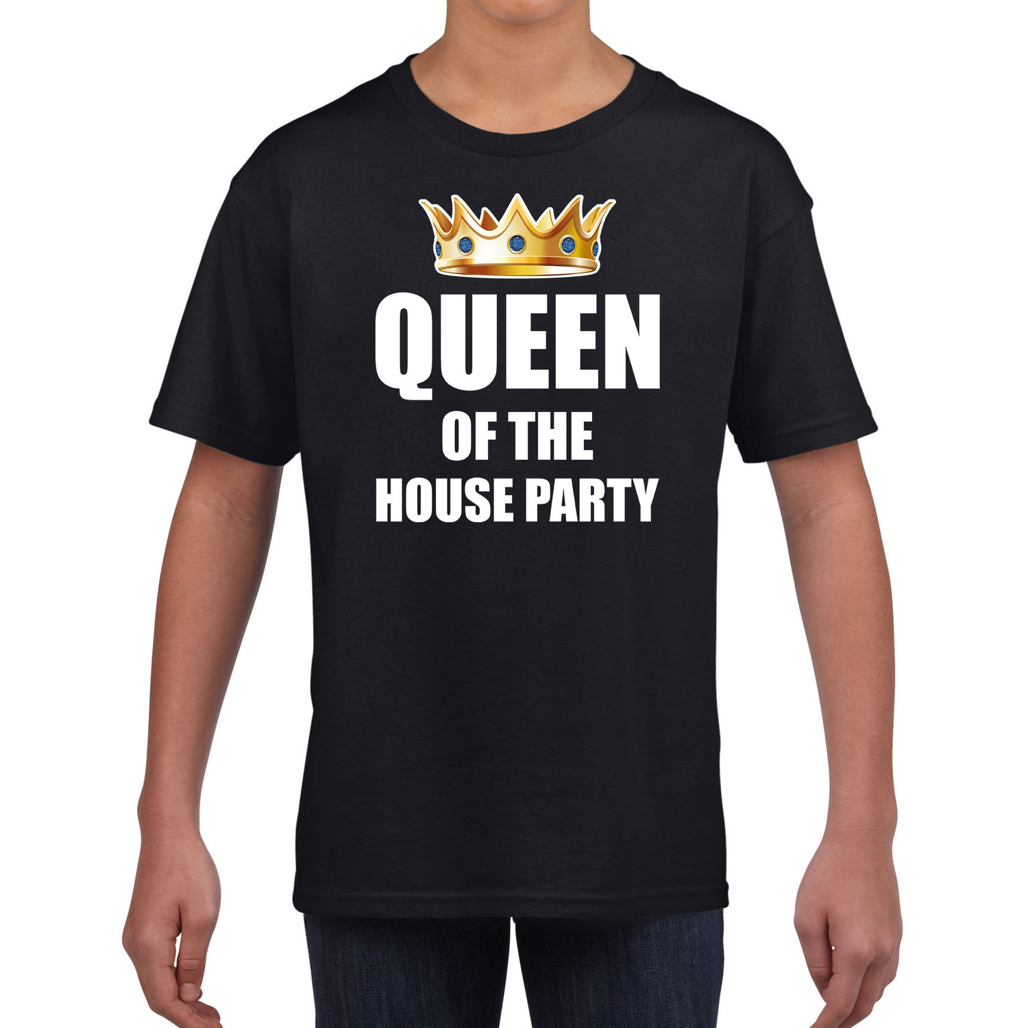 t-shirt Queen of the house party zwart voor kinderen / meisjes - Woningsdag / Koningsdag - thuisblijvers / luie dag / relax shirtje 1 t-shirt Queen of the house party zwart voor kinderen / meisjes - Woningsdag / Koningsdag - thuisblijvers / luie dag / relax shirtje