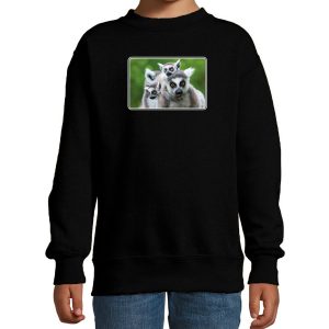 Dieren sweater met maki apen foto zwart voor kinderen - ringstaart maki cadeau trui