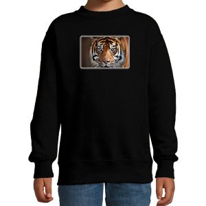 Dieren sweater met tijgers foto zwart voor kinderen - tijger cadeau trui