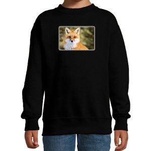 Dieren sweater met vossen foto zwart voor kinderen - vos cadeau trui