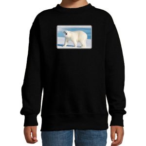 Dieren sweater met ijsberen foto zwart voor kinderen - ijsbeer cadeau trui