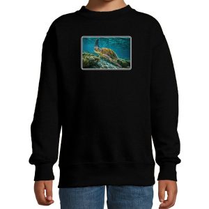 Dieren sweater met schildpadden foto zwart voor kinderen - schildpad cadeau trui