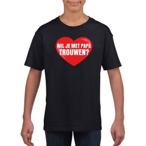 Huwelijksaanzoek t-shirt Wil je met papa trouwen zwart kinderen