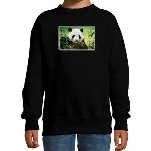 Dieren sweater met pandaberen foto zwart voor kinderen - panda cadeau trui