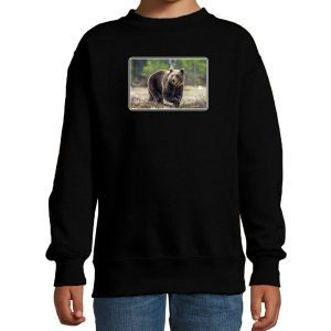Dieren sweater met beren foto zwart voor kinderen - beer cadeau trui