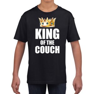 King of the couch t-shirt zwart voor kinderen / jongens - Woningsdag / Koningsdag - thuisblijvers / luie dag / relax shirtje