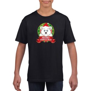 Kerst t-shirt voor jongens met ijsbeer print - zwart - Kerst shirts voor jongens en meisjes