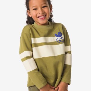 HEMA HEMA Kindershirt Strepen Olijf (olijf)