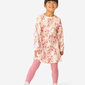 HEMA HEMA Kinderjurk Rib Bloemen Ecru (ecru)