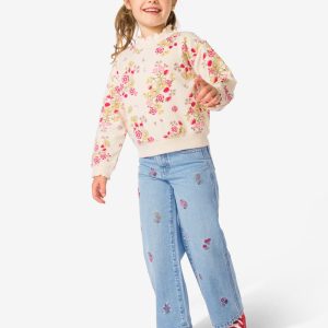 HEMA HEMA Kinderjeans Wijd Bloemen Lichtblauw (lichtblauw)