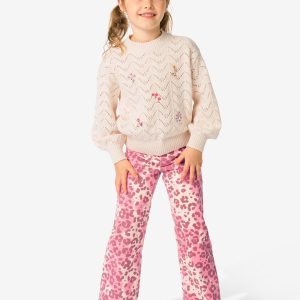 HEMA HEMA Kinderjeans Wijd Dieren Roze (roze)