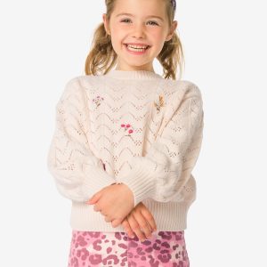 HEMA HEMA Kindertrui Ajour Bloemen Ecru (ecru)