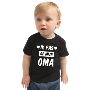 Ik pas op mijn oma cadeau t-shirt zwart voor baby / kinderen - jongen / meisje