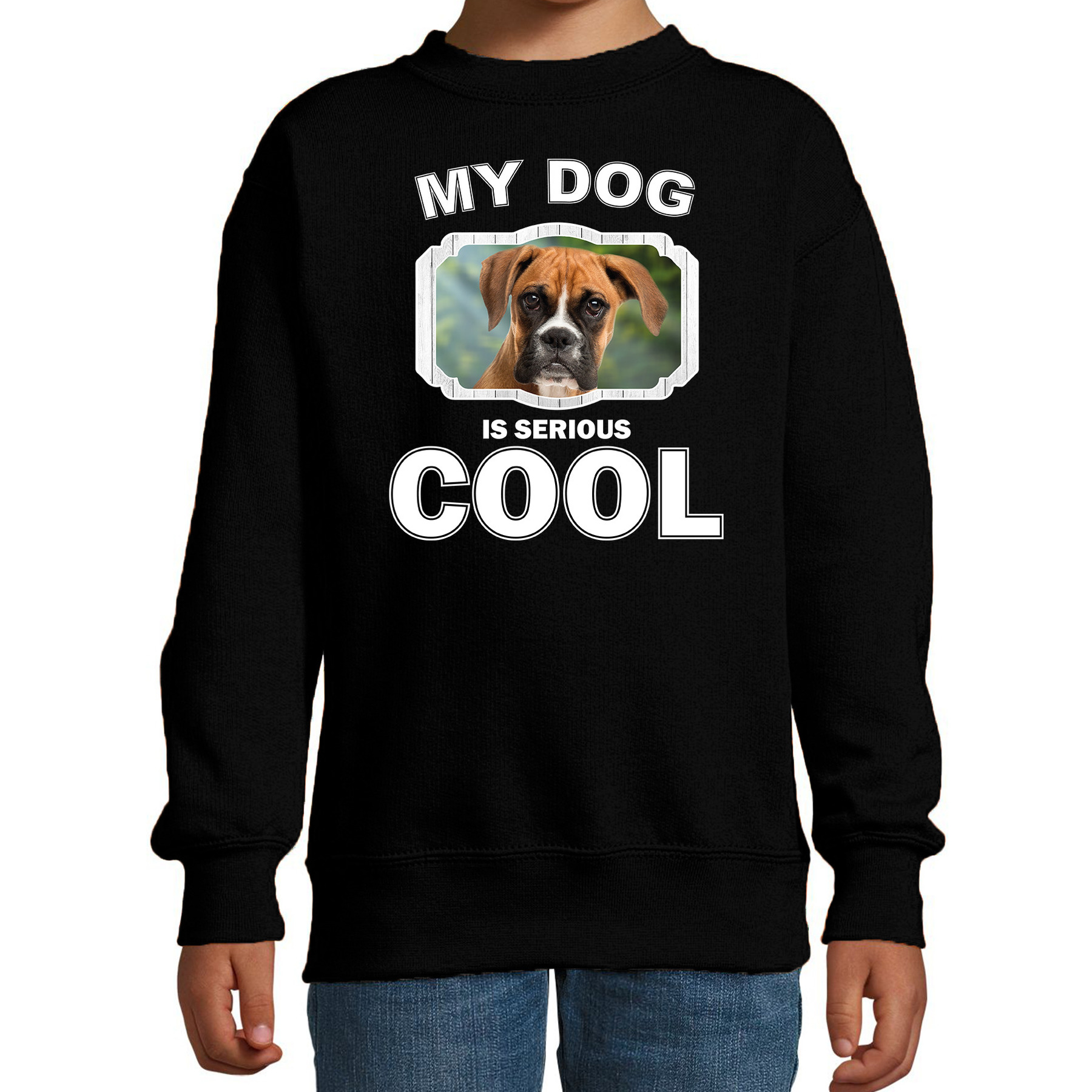 Honden liefhebber trui / sweater Boxer my dog is serious cool zwart voor kinderen 1 Honden liefhebber trui / sweater Boxer my dog is serious cool zwart voor kinderen