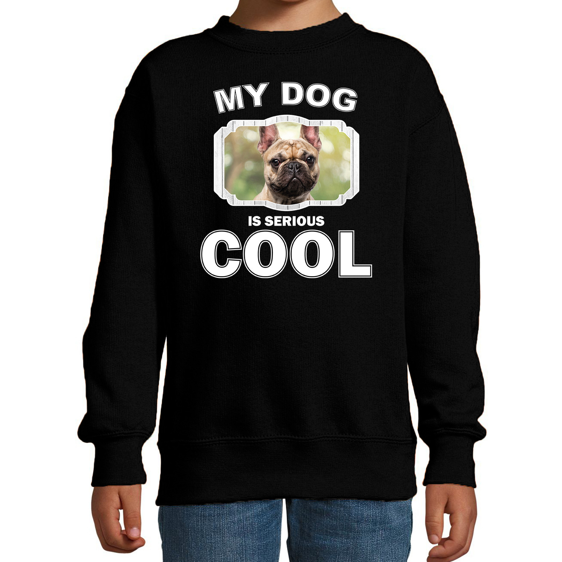 Honden liefhebber trui / sweater Franse bulldog my dog is serious cool zwart voor kinderen 1 Honden liefhebber trui / sweater Franse bulldog my dog is serious cool zwart voor kinderen