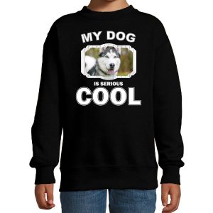 Honden liefhebber trui / sweater Husky my dog is serious cool zwart voor kinderen