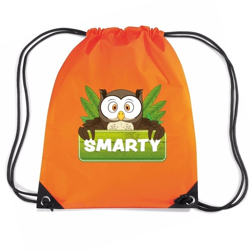 Smarty de Uil trekkoord rugzak / gymtas oranje voor kinderen 1 Smarty de Uil trekkoord rugzak / gymtas oranje voor kinderen