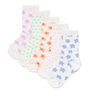 HEMA HEMA Kindersokken Bloemen - 5 Paar Wit (wit)