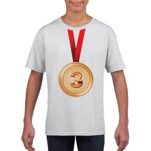 Bronzen medaille kampioen shirt wit jongens en meisjes - Winnaar shirt Nr 3 kinderen