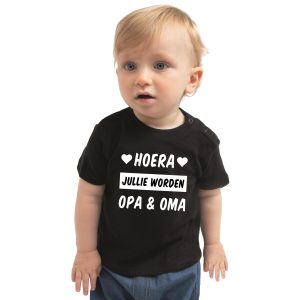 Hoera jullie worden opa en oma cadeau t-shirt zwart voor baby / kinderen - jongen / meisje