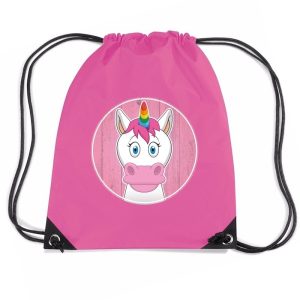 Eenhoorn dieren trekkoord rugzak / gymtas roze voor kinderen