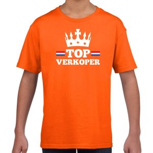 Top verkoper met kroontje t-shirt / shirt oranje kinderen - Koningsdag kleding