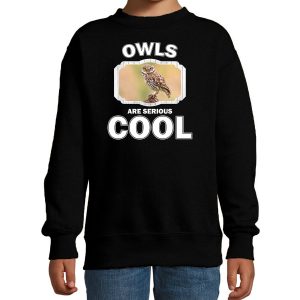 Sweater owls are serious cool zwart kinderen - uilen/ steenuil trui