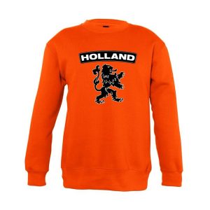 Oranje Holland zwarte leeuw sweater kinderen - Oranje Koningsdag/ supporter kleding