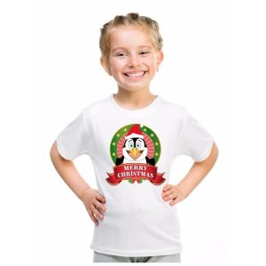 Kerst t-shirt voor kinderen met pinguin print - wit - shirt voor jongens en meisjes