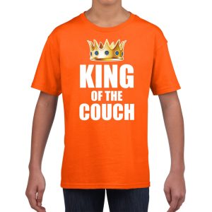 Koningsdag t-shirt king of the couch oranje voor kinderen / jongens - Woningsdag - thuisblijvers / Kingsday thuis vieren outfit