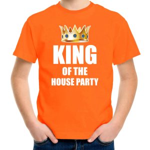 Koningsdag t-shirt King of the house party oranje voor kinderen / jongens - Woningsdag - thuisblijvers / Kingsday thuis vieren