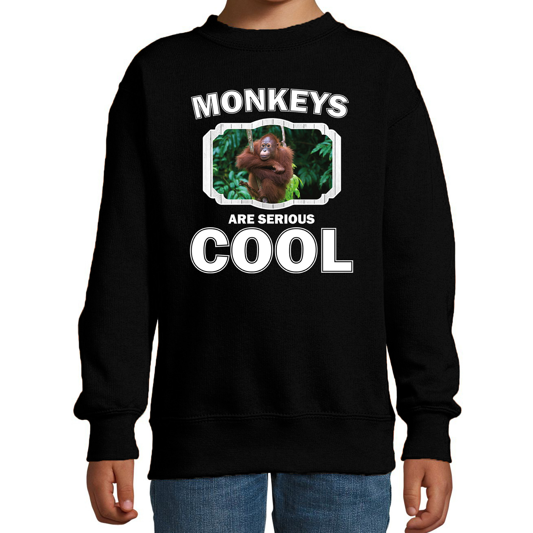 Sweater monkeys are serious cool zwart kinderen - Apen/ orangoetan trui 1 Sweater monkeys are serious cool zwart kinderen - Apen/ orangoetan trui