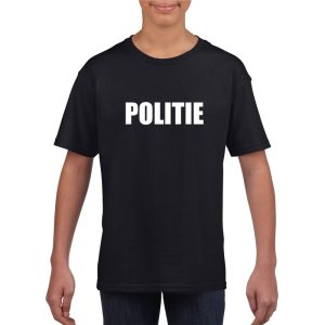 Politie tekst verkleedkleding t-shirt - zwart - voor kinderen - carnaval