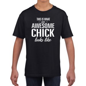 Awesome chick tekst zwart t-shirt voor meiden / meisjes - tekst shirt voor meisjes