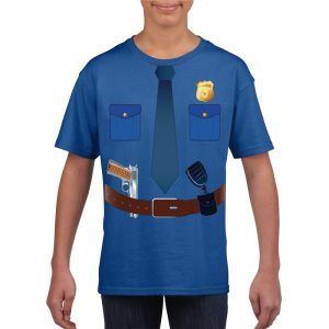 Politie agent uniform kostuum - blauw - shirt - voor kinderen - Hulpdiensten verkleedkleding