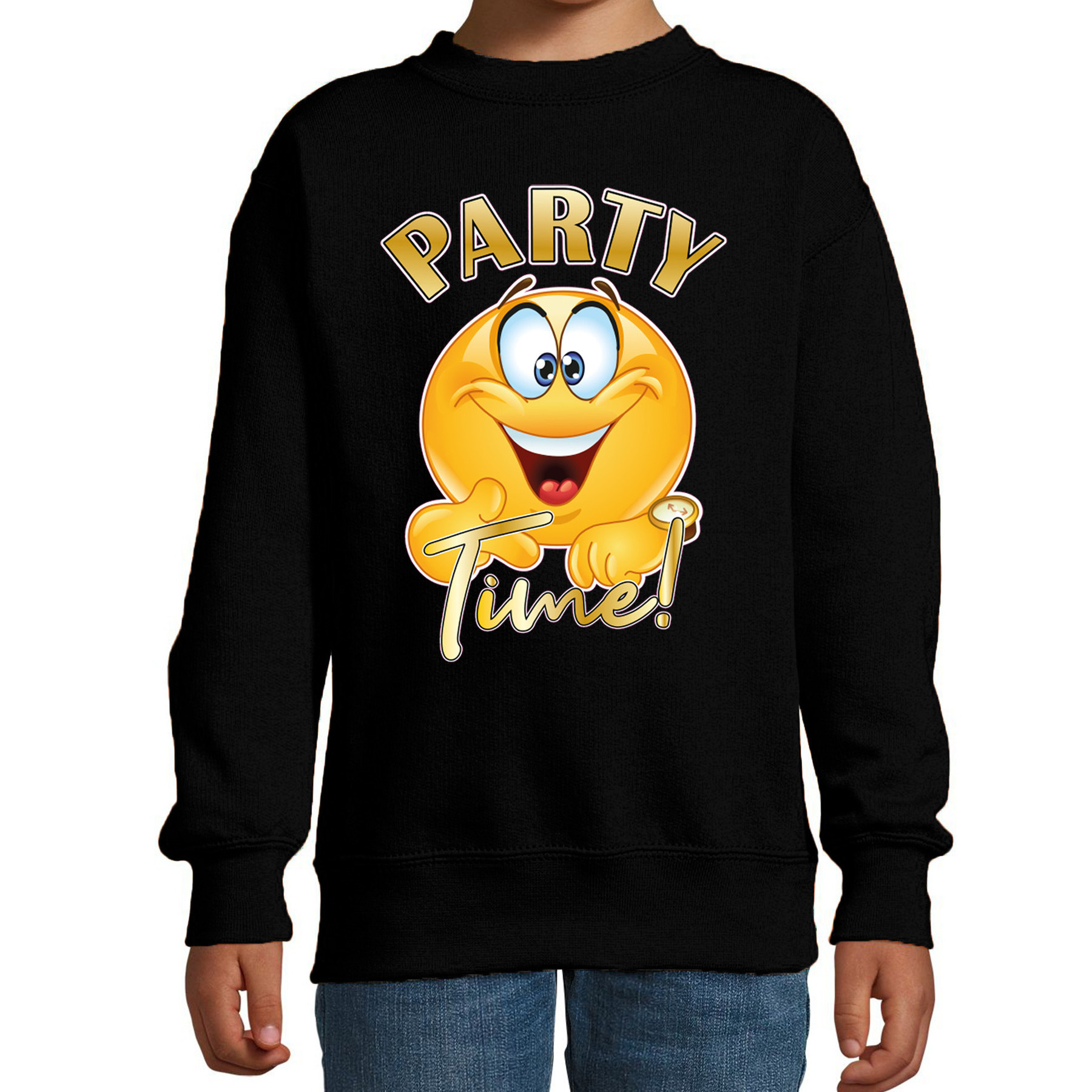 BD Verkleed sweater kinderen - party time emoji - zwart - themafeesten 1 BD Verkleed sweater kinderen - party time emoji - zwart - themafeesten