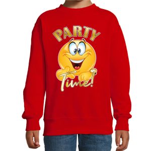 BD Verkleed sweater kinderen - party time emoji - rood - themafeesten