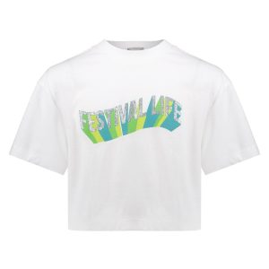 Geisha zomer t-shirt meisjes - festival life - off wit / aqua / lime