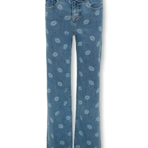 Kids ONLY zomer jeans broek meisjes - wide fit - medium blauw denim - Kogjuicy